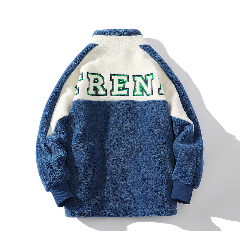 Invierno forrado de lana engrosada abrigo de algodón acolchado de lana de Cachemira contraste color soporte collar abrigo de los hombres de moda