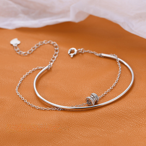 Korean Version S925 Silver Double Layer Small Waist Hand Chain for Women, Retro Fashion, Elegant and Charming Bracelet, Creative Accessory