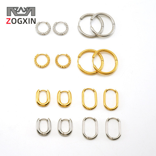 European and American French simple ins style titanium steel flower earrings earrings gold stainless steel coil earrings earrings wholesale