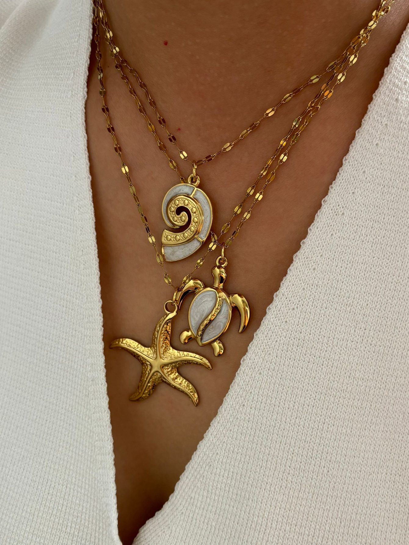 316L Stainless Steel Material 316L Stainless Steel Tortoise Starfish Conch Waterproof Non Tarnish Surgical Steel Marine Style Pendant Necklace For Women's
