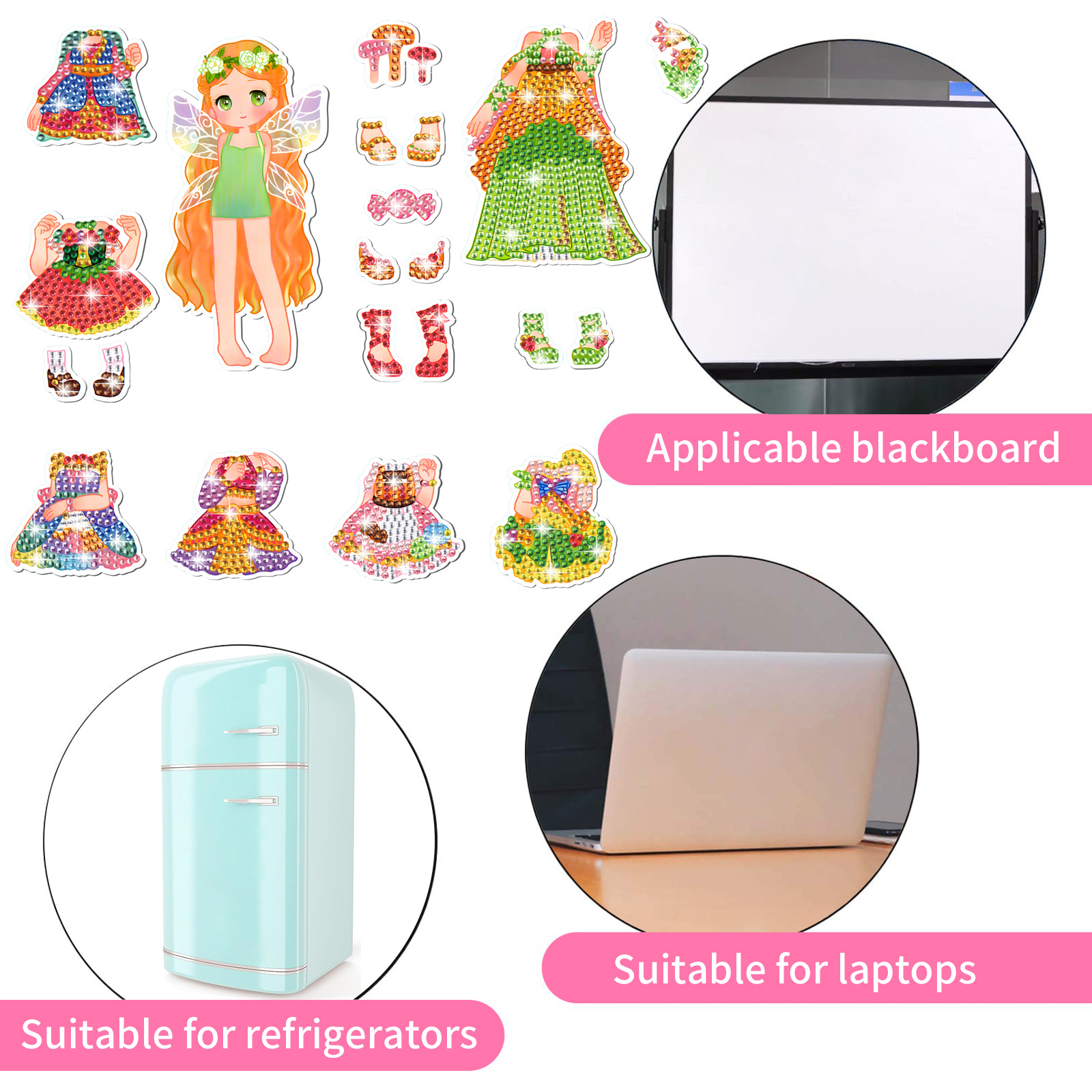 Joyas de princesa adsorción pintura de diamante pegatinas de refrigerador para niños hechos a mano diy creativo mampostería pegatinas juguetes al por mayor