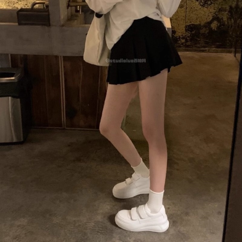 真皮显腿长魔术贴厚底小白鞋女2025春秋百搭增高运动休闲板鞋|undefined