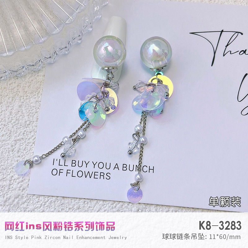 Nuevo LZ nail metal real circón joyería de lujo completo diamante corazón plata arco cadena de metal taladro de uñas