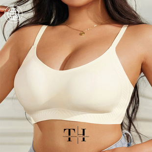 Summer thin plus size bra women's lifting soft support seamless underwear deep U beautiful back big chest small no steel ring bra