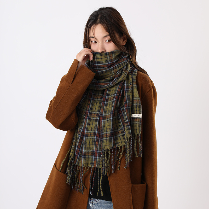 Sciarpa scozzese verde, versatile per le donne in autunno inverno, calore personalizzato di alta qualità, scialle e collo, nuovo stile coreano_voghion.com