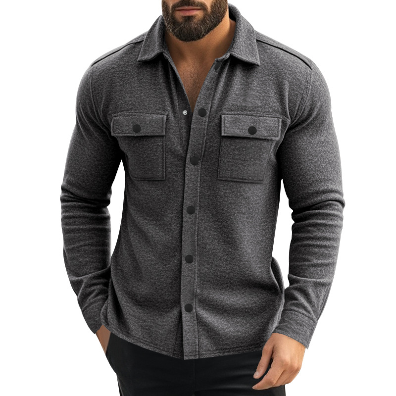 Chaqueta de hombre con forro polar, estilo europeo y americano, para otoño, con solapa, de un solo botón, resistente al desgaste, a prueba de viento, informal, de color liso.