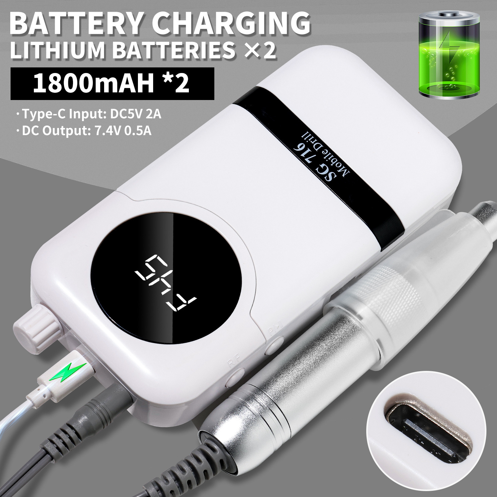 Lijadora de uñas recargable para tienda de uñas, lijadora de uñas y exfoliante, amoladora de uñas de almacenamiento eléctrico portátil