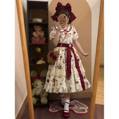 日系甜美可爱收腰娃娃领印花连衣裙女夏季小个子公主洛丽塔蓬蓬裙