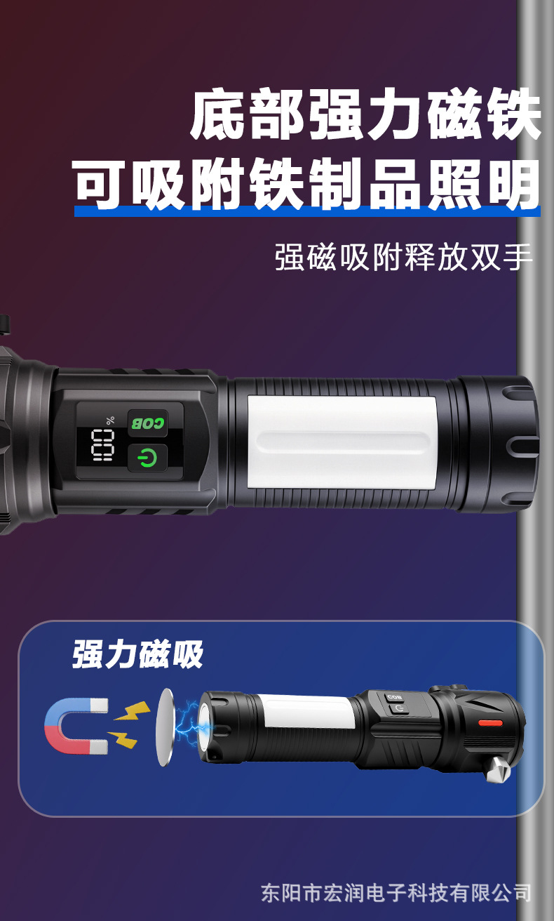 Cross-border high-brightness flashlight, outdoor long-range retractable portable flashlight, white laser rechargeable tactical flashlight for emergencies