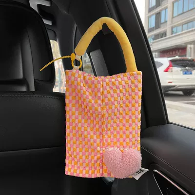 Car tissue box/set | Bag Hanging Tissue Box - no-specifications-pink-plush-love-yellow-orange-dopamine-tissue-bag