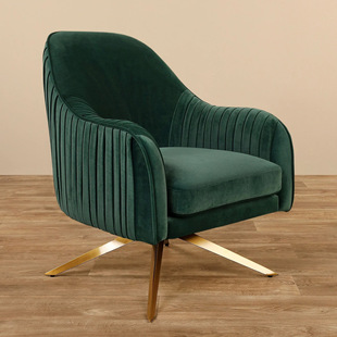 Nordic Single Sofa Chair, Light Luxury Metal, Modern American Fabric, Velvet Swivel Leisure Chair, Designer Internet Celebrity