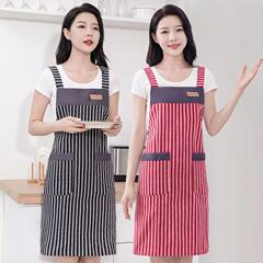 Pure Cotton Breathable Home Kitchen Apron with Extended Length New Style Shoulder Belt Waistband Nordic Simple Women Fashion Cooking Workwear