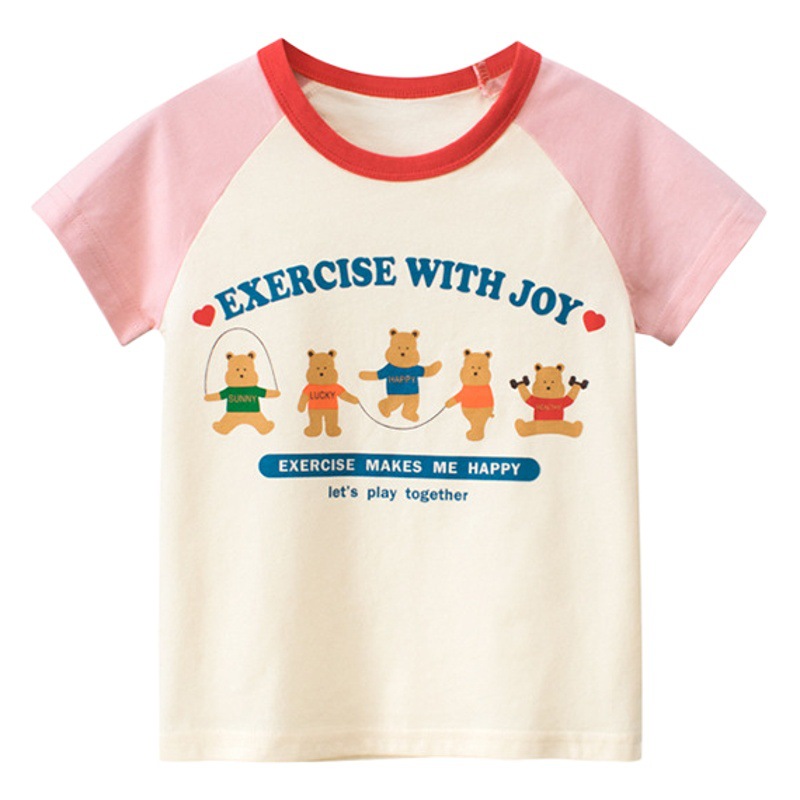 Ropa para niños 2024 Verano nueva camiseta para niños Camisa de manga corta de oso de dibujos animados de estilo coreano para niñas entrega de una sola pieza