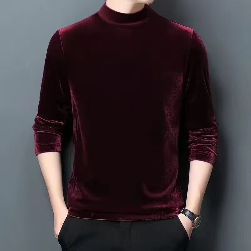 Invierno nuevo terciopelo dorado camiseta de terciopelo para hombres marca de invierno multifuncional cuello medio alto casual camiseta cálida de manga larga para hombres