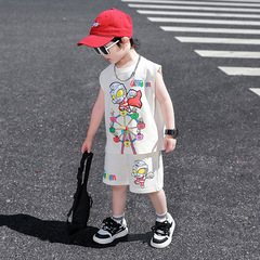 奧特曼男童夏裝兒童時髦無袖套裝24新款夏季男孩洋氣夏天背心衣服