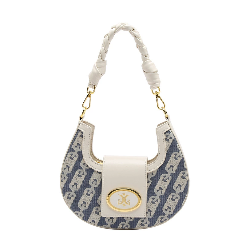 Underarm One-Shoulder Bag (Carit & Koty) Woven Crescent, Braided Handle & Detachable Strap, Multi Colors