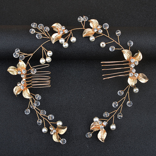 New European and American bridal hair accessories, handmade twisted flower leaf comb headband, side hair comb accessories, cross-border hot selling