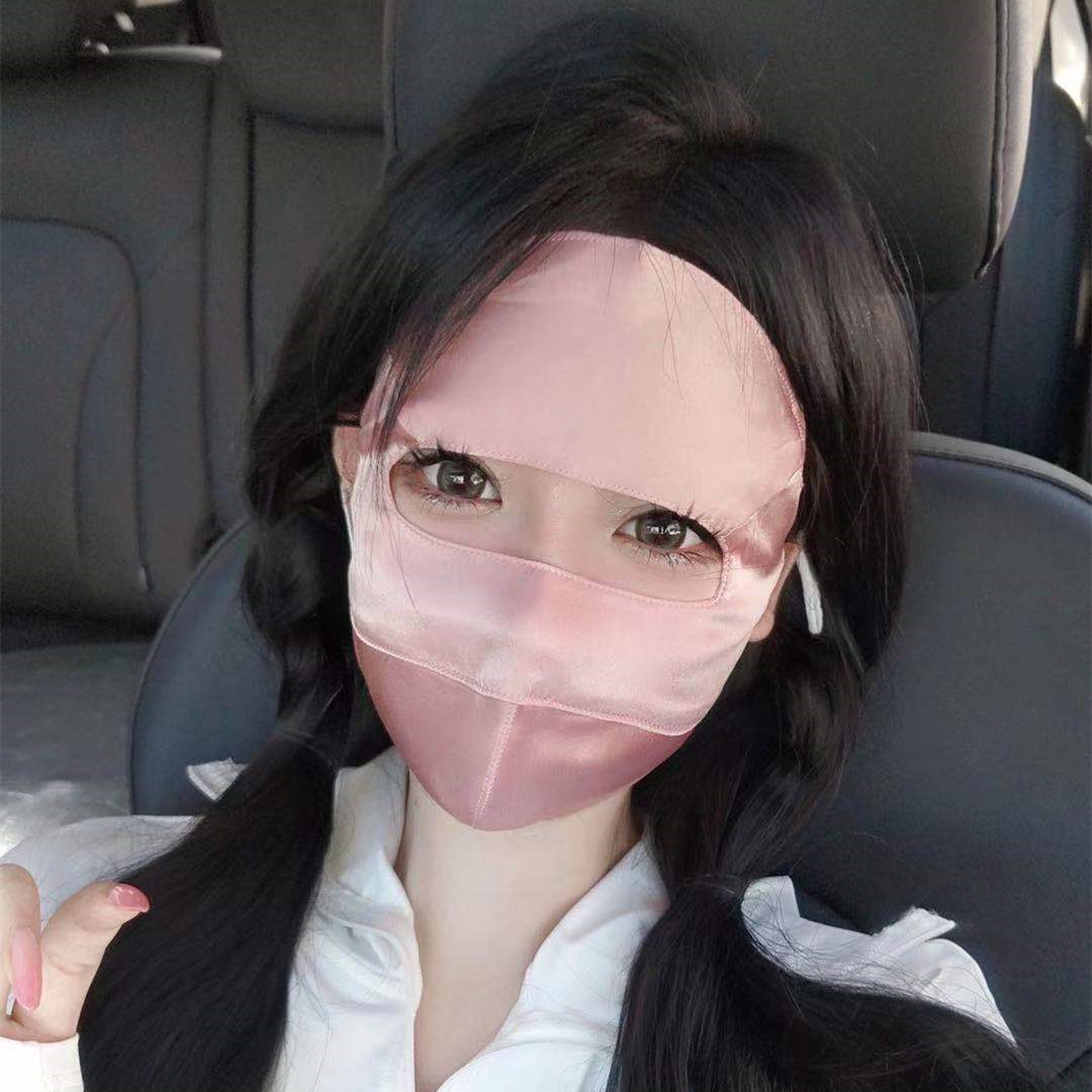 Spring and Summer Full Face Skincare UV Protection Silkworm Silk Breathable Solid Color Double-Sided True Silk Sun Protection Ear Loop Face Mask