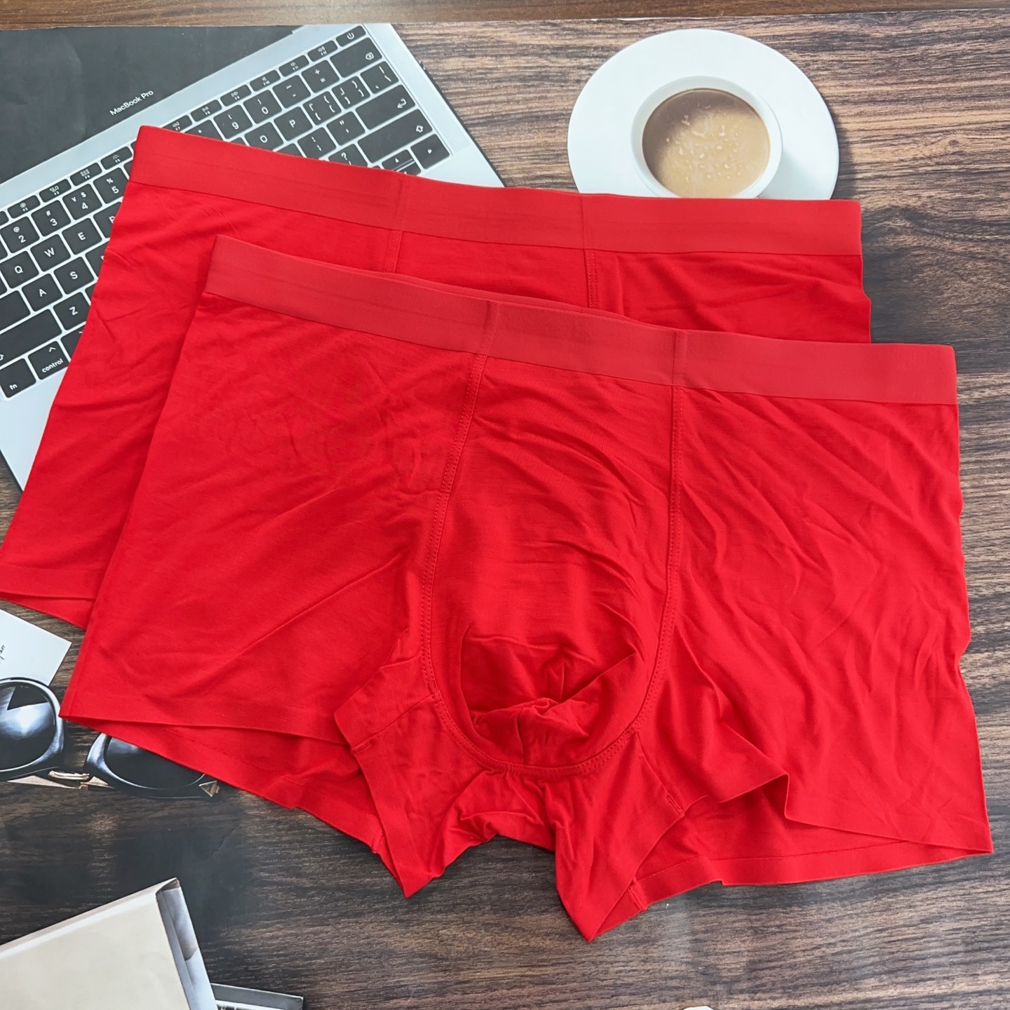 4XL5XL大红无痕内裤肥佬50支莫代尔平角裤桑蚕丝抗菌男士内裤批发