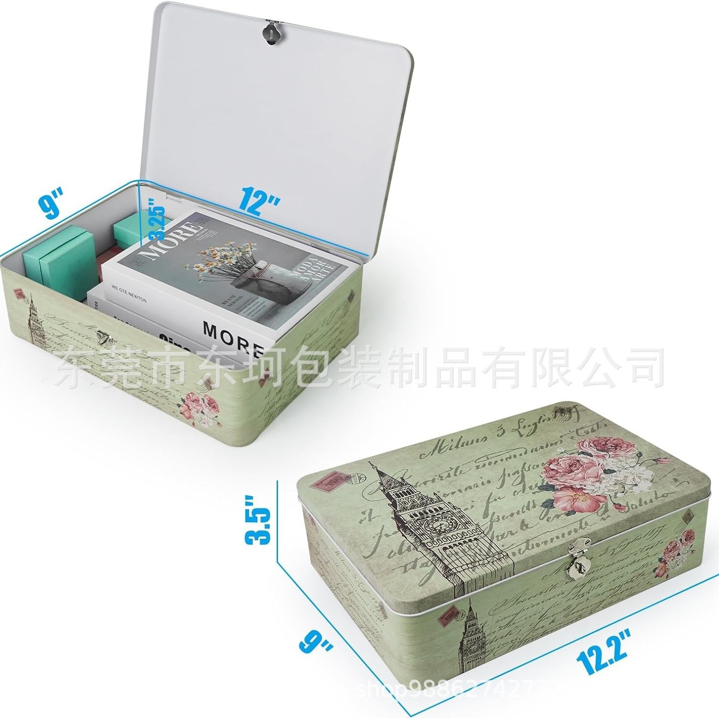 马口铁金属礼盒装饰收纳食品盒,小金属纪念品容器锡盒带锁和钥匙