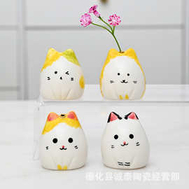 创意小猫花插日式猫咪陶瓷摆件桌面家居装饰礼品地摊摆摊小纪念品