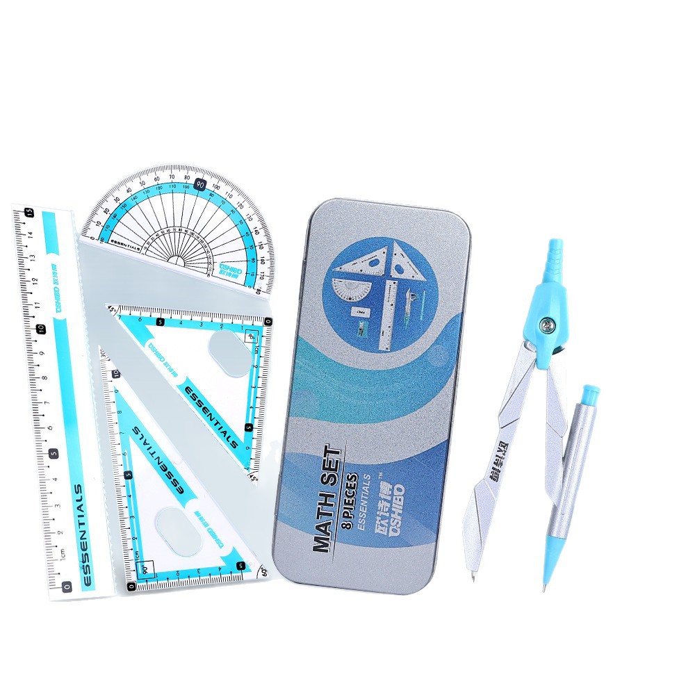 Nuevo conjunto de brújula de caja de hierro para estudiantes dibujo de dibujo regla de dibujo 7 conjuntos de 8 conjuntos de exámenes de papelería de estudio