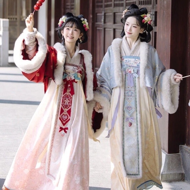 Best Friend's New Hanfu Two-Tone Improved Famen Temple Outerwear Chest-Length Dress with Cross-Collar and Waist-Length Slimming Everyday Wear