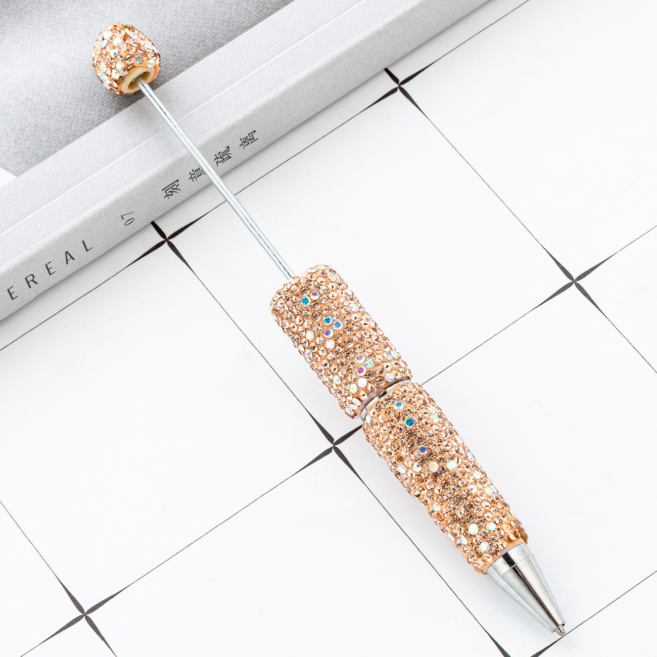 Diy bolígrafo con cuentas de diamante completo diamante pegado a mano bolígrafo con cuentas de diamante de color AB bolígrafo con cuentas de plástico multicolor al por mayor