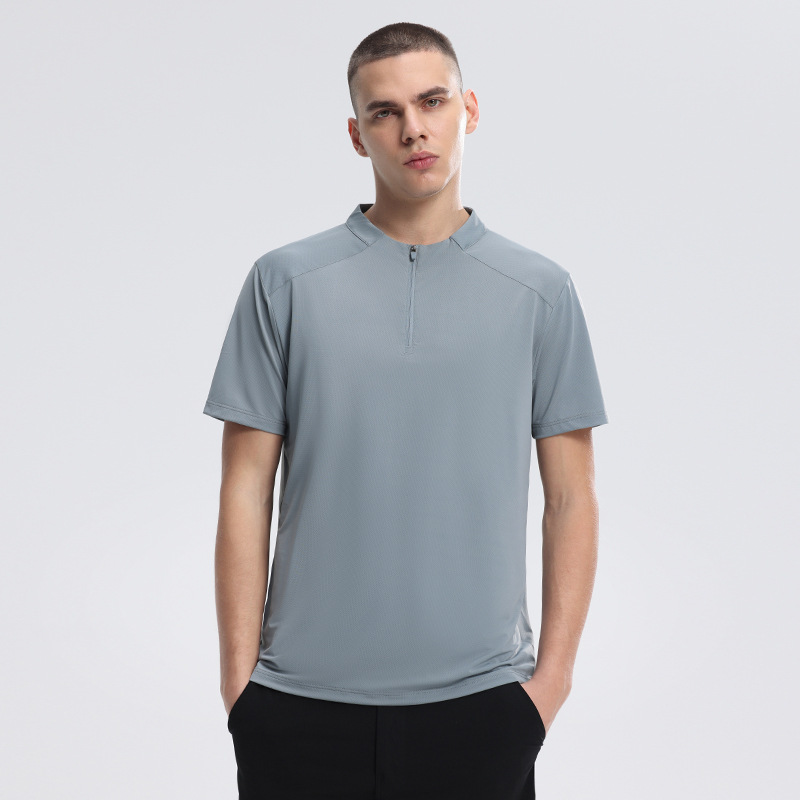 2025 nuevo medio cremallera de manga corta hombre alto elástico profesional ropa de secado rápido correr ropa de ejercicios camiseta deportiva casual hombre