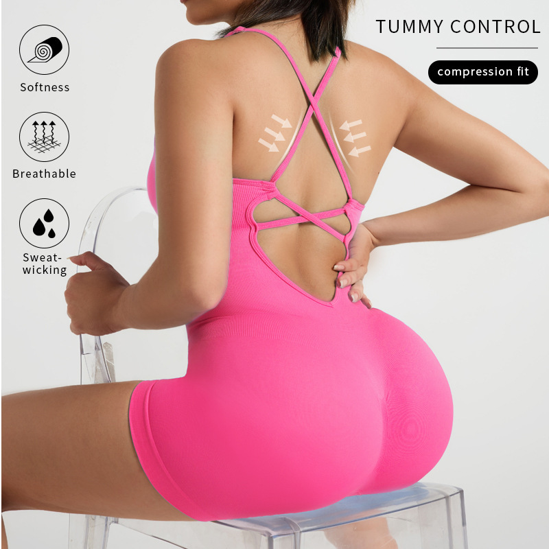 European and American Cross-border Seamless Sports Jumpsuit Cross Backless Summer Quick-drying Sexy Sling Sling Fitness Outer Wear Yoga Clothes