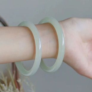 New Waimeng Material Hetian Jade White Jade Couple Bracelet Women's Round Simple Retro Bracelet Jade Bracelet