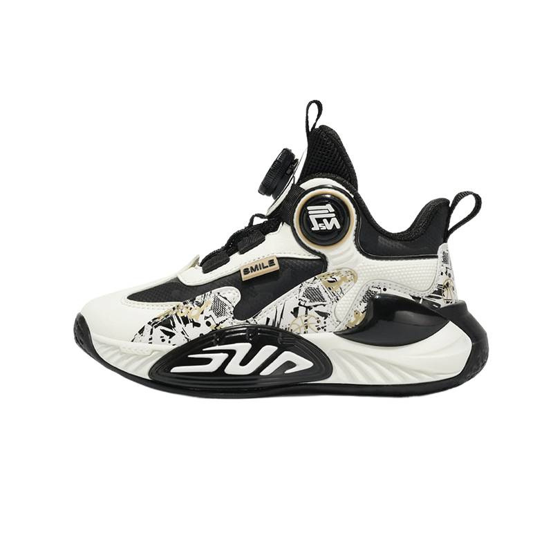 Fábrica de botones de cuero zapatos de baloncesto antideslizantes para niños zapatos de papá al aire libre con suela gruesa transpirable zapatos de carrera