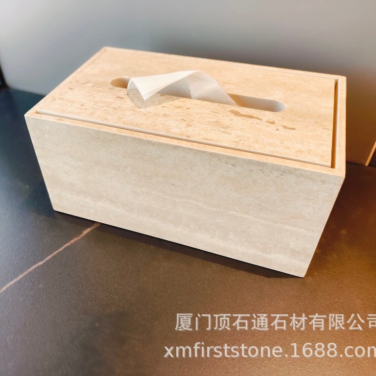 定 制酒店浴室 米白色大理石轻奢纸巾盒储物盒摆件 高端卫浴用品