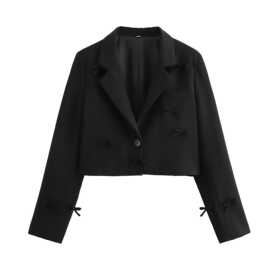 2024秋季ins女装黑色蝴蝶结西装外套西服