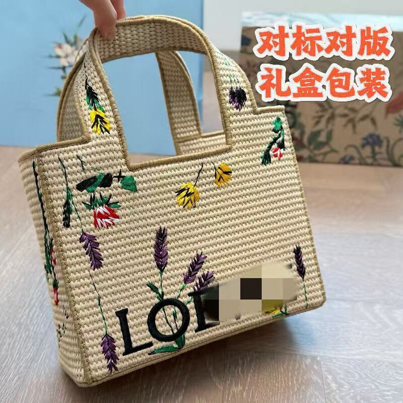 Luo Yi's New Straw Woven Floral Tote Bag, Linen Woven Fabric, Large Capacity Vacation Beach Bag for Women Luo Yi's New Straw Woven Floral Tote Bag, Linen Woven Fabric, Large Capacity Vacation Beach Bag for Women