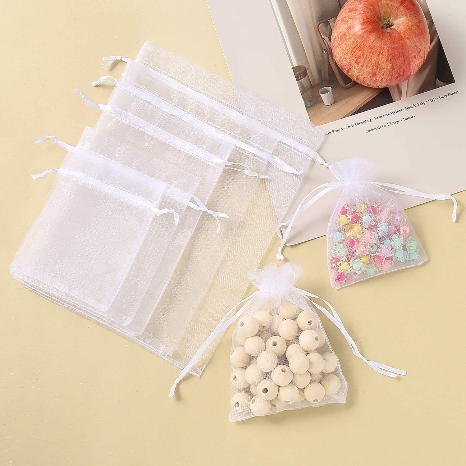 Bolsa de organza blanca al por mayor, bolsa de malla de perlas, bolsa de embalaje de regalo con boca de cordón, joyería de dulces de boda, bolsa de cordón, bolsa de almacenamiento