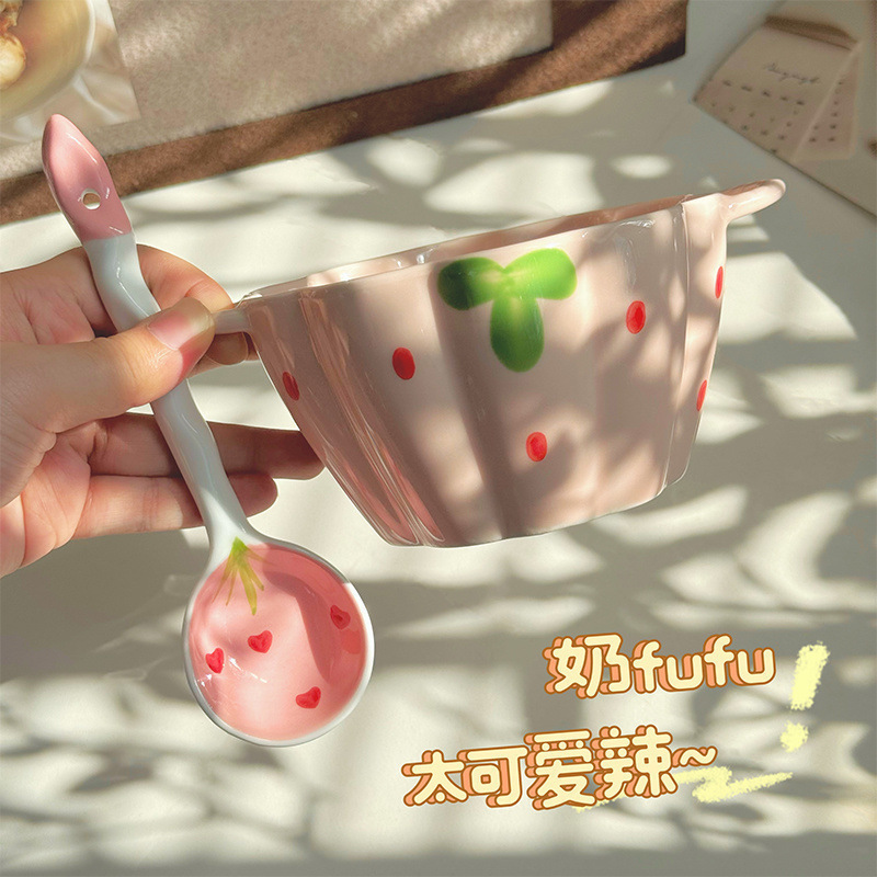 可爱陶瓷泡面碗双耳碗家用个人专用防烫莓花瓣碗水果沙拉汤面碗|undefined
