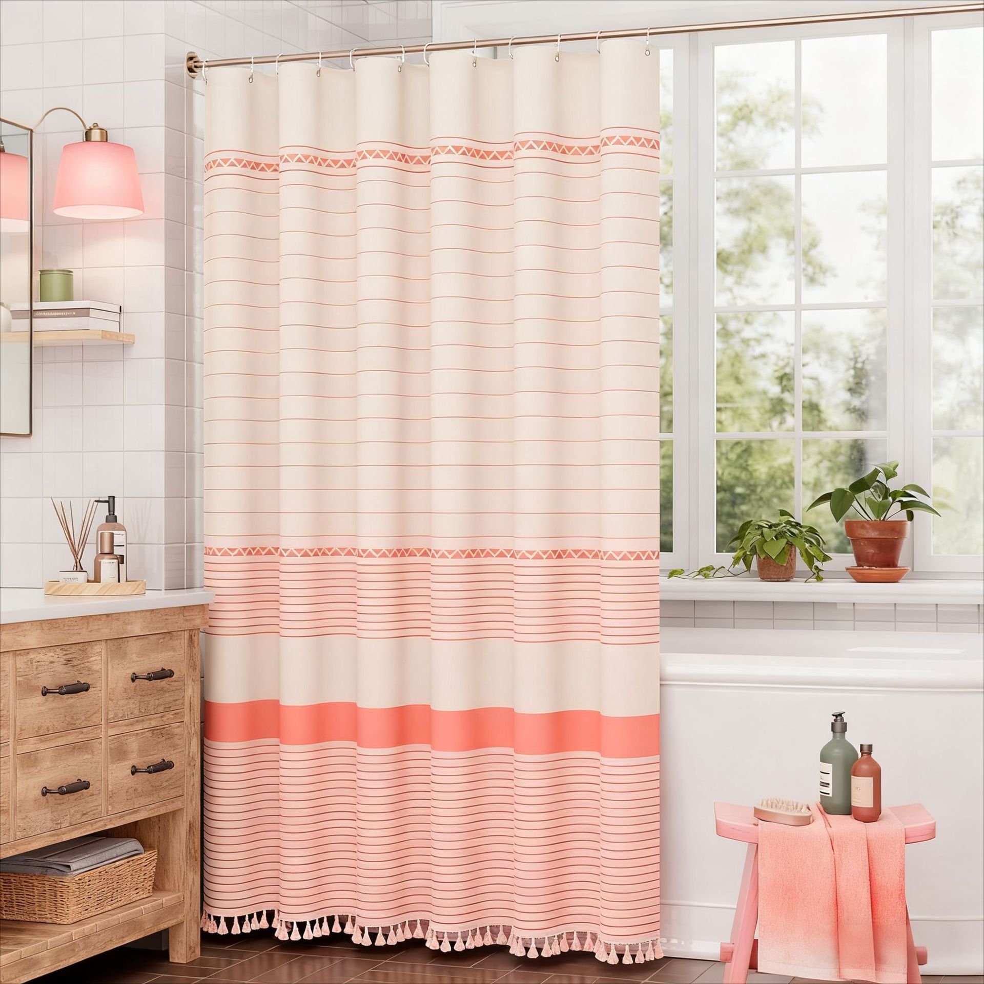 Cortina de ducha de lino jacquard Amazon, impermeable y antimoho, cortina divisoria para baño, cortina de tela impermeable, venta al por mayor