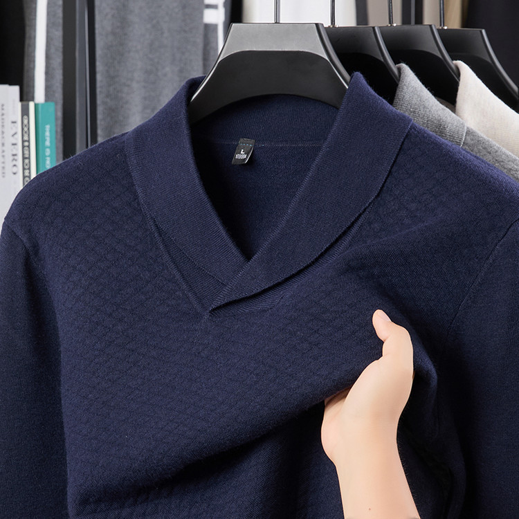 Nuevo cuello en V de manga larga base de punto de negocio casual de color sólido hombre de otoño y invierno fundación popular suéter de punto