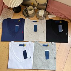 オリジナル外国貿易スキャンコード綿 100 刺繍ポニーマーク V ネック T シャツ快適な薄い通気性のシンプルな女性のトップス