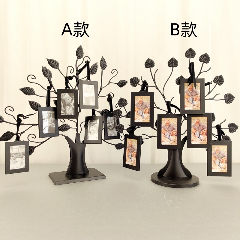 Metal Creative Black Tree-Shaped Photo Frame Pendant Photo Frame Tree-Shaped Photo Frame Open Branches Loose Leaves Modern Creative Photo Frame Table