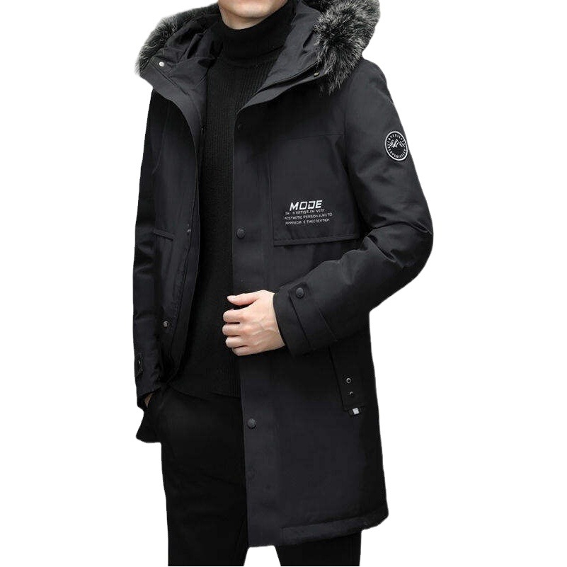 Una pieza de entrega de los hombres abajo chaqueta caliente a prueba de viento de conejo Rex Cuello de piel de media longitud de papá abajo chaqueta de los hombres abrigo