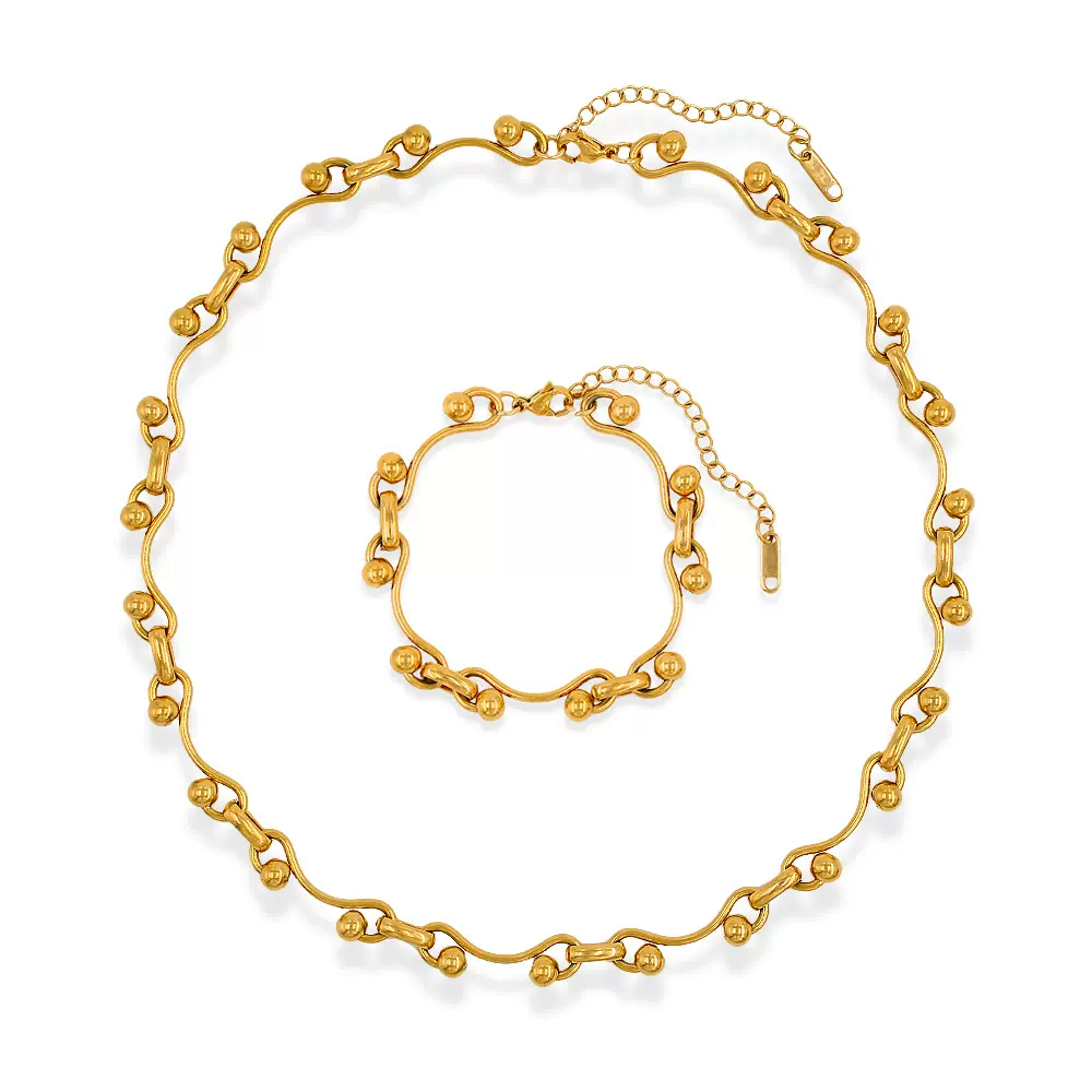 朋克冷淡风个性设计不锈钢手工链环扣质感手链项链套装男女锁骨链