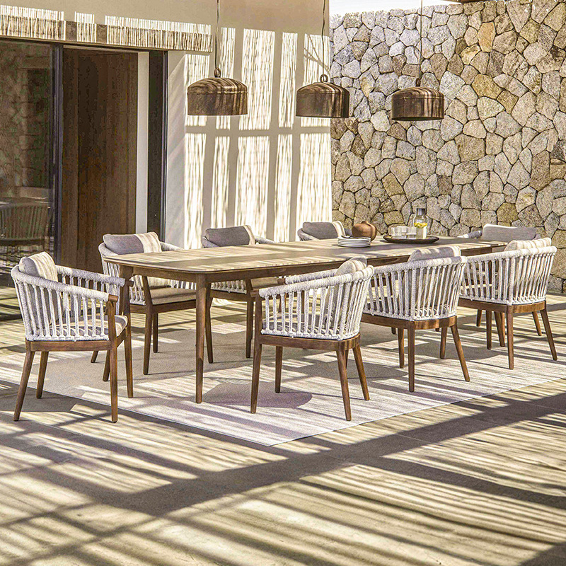 Mesa y silla de madera maciza al aire libre Jardín al aire libre Patio balcón impermeable y protección solar Hotel Villa terraza Mesa y silla de teca combinación