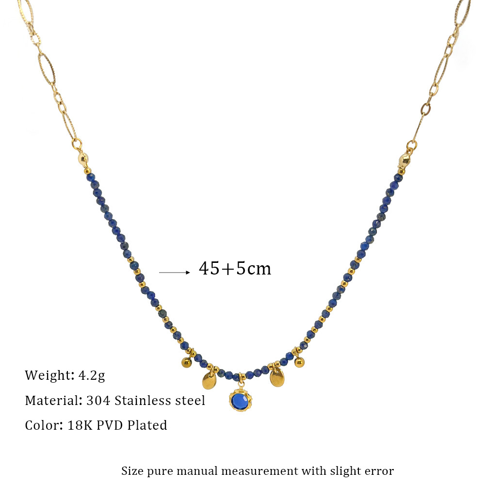 8g Weight Retro Geometric 304 Stainless Steel Lapis Lazuli Necklace In Bulk