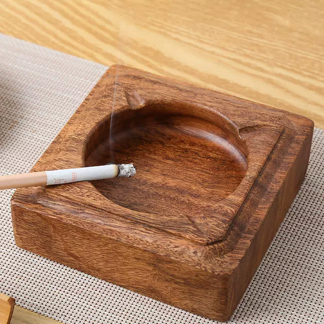 烟灰缸胡桃木烟缸创意个性摆件宾馆酒店制防家居摔家用客厅烟缸