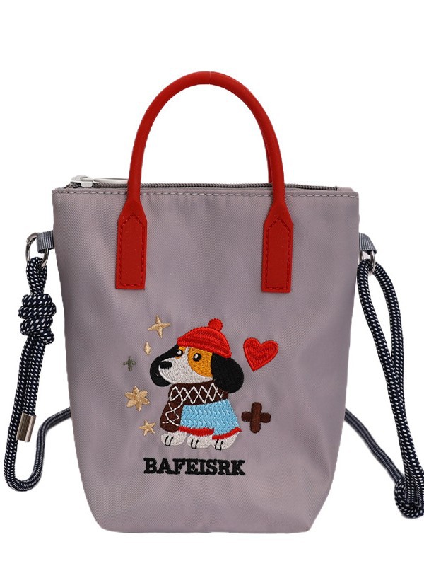 2026 nuevo estilo de alto nivel de sentido perezoso viento bordado portátil tipo cubo bolso de teléfono móvil lindo tela de nylon de color sólido mochila