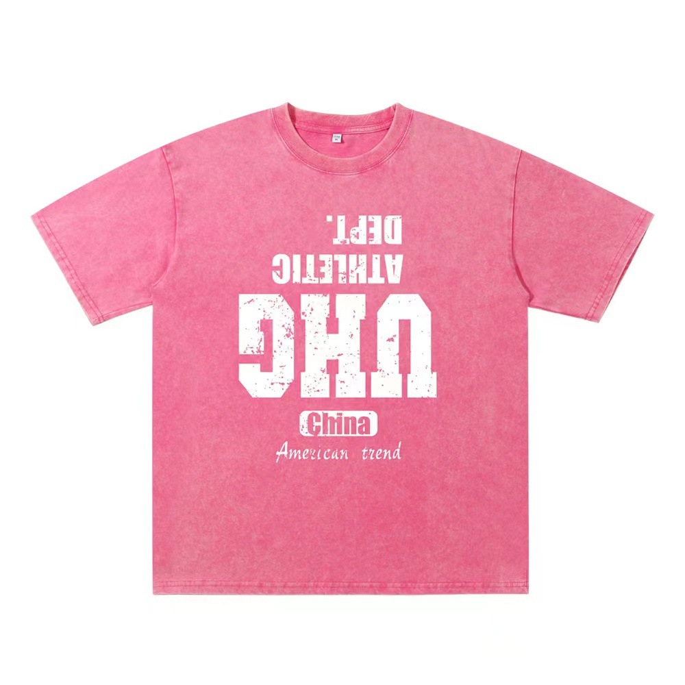 Cross-border hacer viejas camisetas de manga corta para hombres verano nuevo cuello redondo suelto sobretamaño retro americano inns Europa y América superior