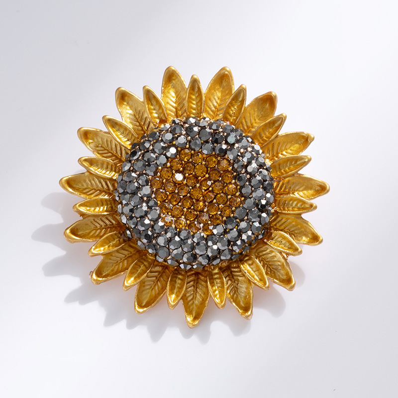 Van Gogh sunflower brooch, high-end full diamond retro sunflower pin, artistic accessories gift_voghion.com