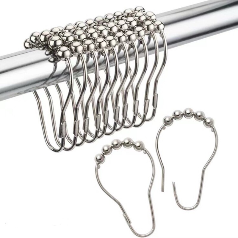 Source manufacturers nickel plated bulk iron five beads gourd buckle shower curtain hook curtain hook shower curtain ring bathroom supplies